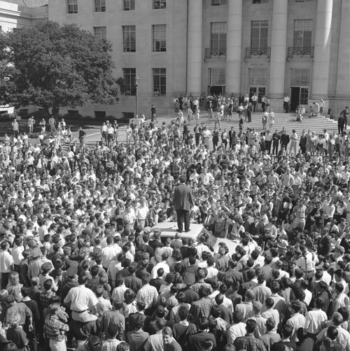Mario Savio on top of police car