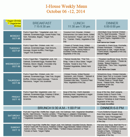 Dining Menu for October 6-12