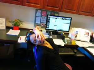 Annual Fund coordinator Laura Berman "attacked" by a spooky hand