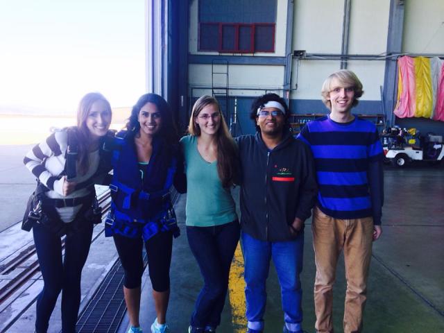 Residents Anna, Amber, Anne, Vishwa and Nicholas ready for the skydive