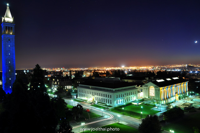Blue Campanile and Doe Library. Click to enlarge. http://joelthai.photo