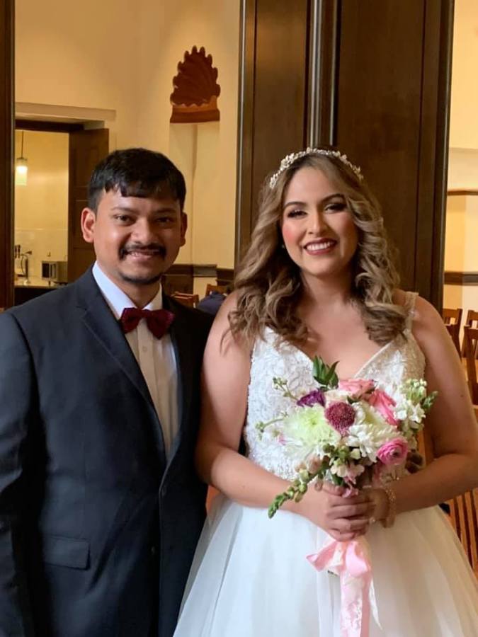 The bride and groom in the Dining Commons (photo by Bonnie Johnston)