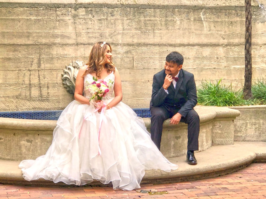 Sharing a moment by the Heller Patio fountain(photo by Laurie Ferris)