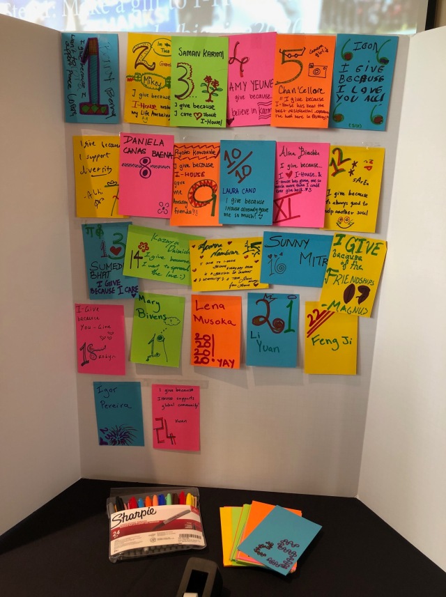 Interactive display with cards from resident donors