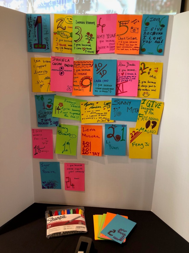 Interactive display with cards from resident donors