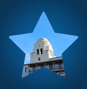 Image of star cutout with I-House dome in the center of star
