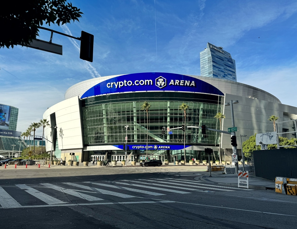 An NBA arena from outside.