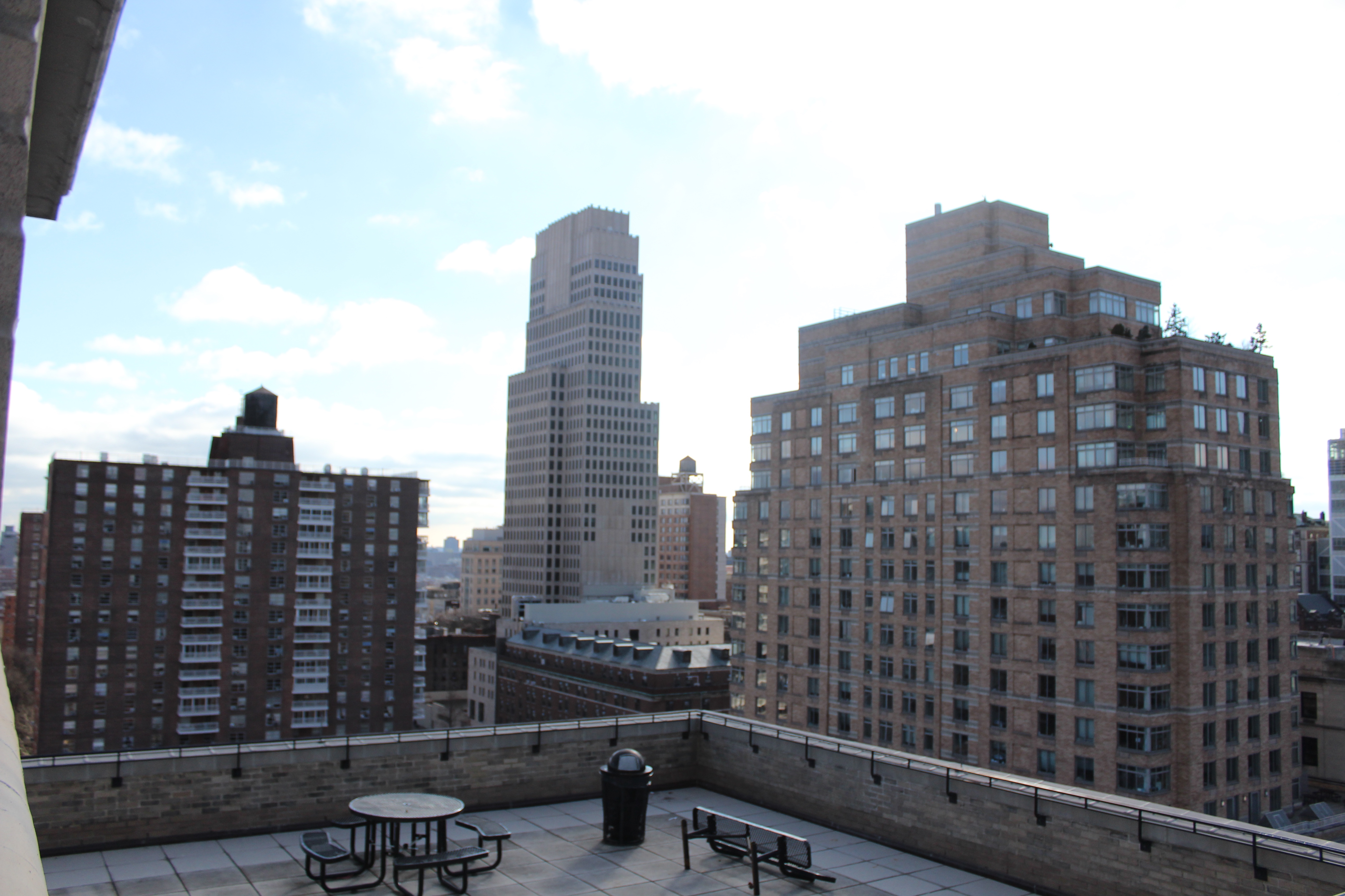 A view of NYC buildings from a terrace.